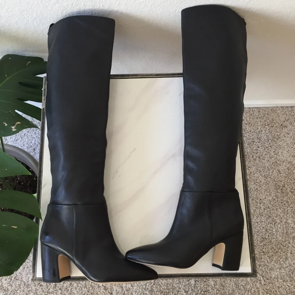 Sam Edelman Black Leather Block Heel Boots